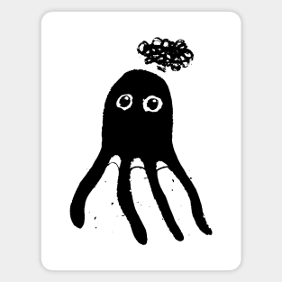 Thinking octopus - cute black dark Magnet